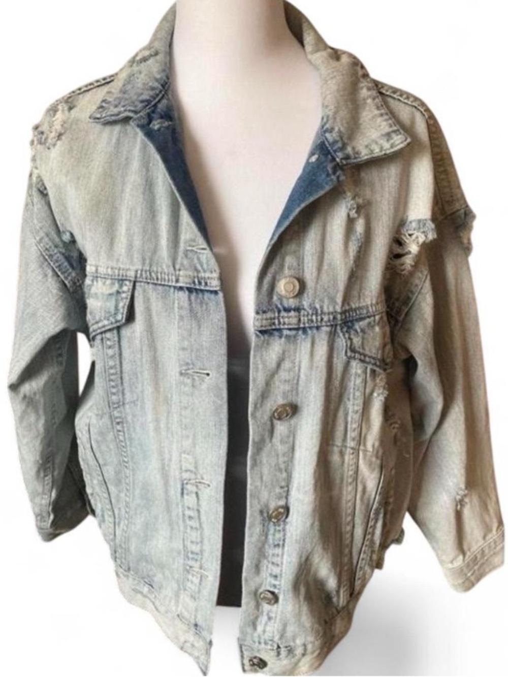 RSQ Light Wash Distressed Denim Jean Jacket size XS - Picture 2 of 7